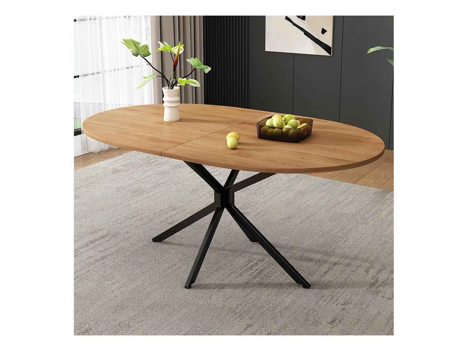 Tavolo da mangiatoia ovale MDF metallo 4-6 persone salone salle à manger naturale L120xB80xH75,5cm