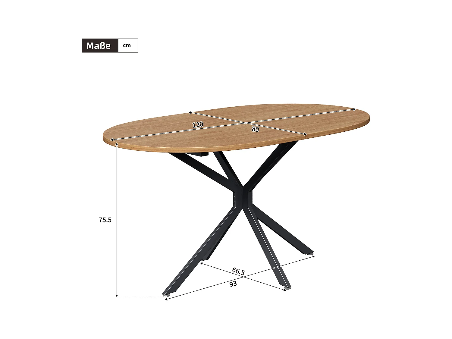 Tavolo da mangiatoia ovale MDF metallo 4-6 persone salone salle à manger naturale L120xB80xH75,5cm