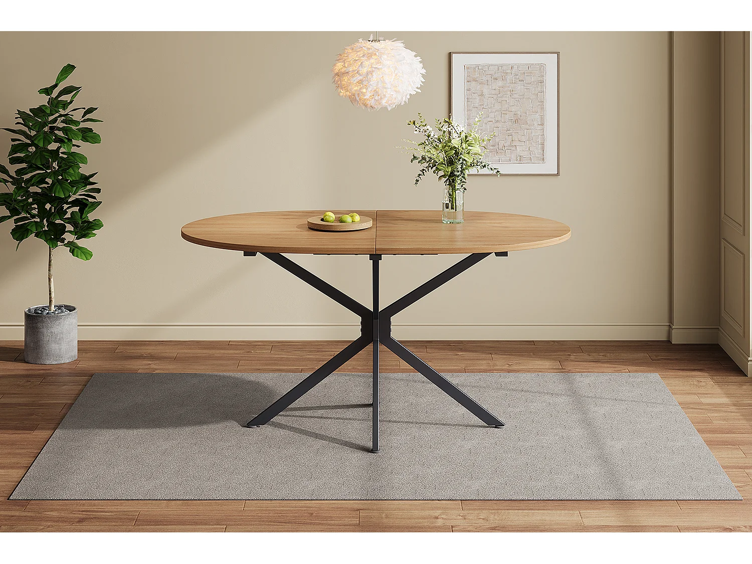 Tavolo da mangiatoia ovale MDF metallo 4-6 persone salone salle à manger naturale L120xB80xH75,5cm