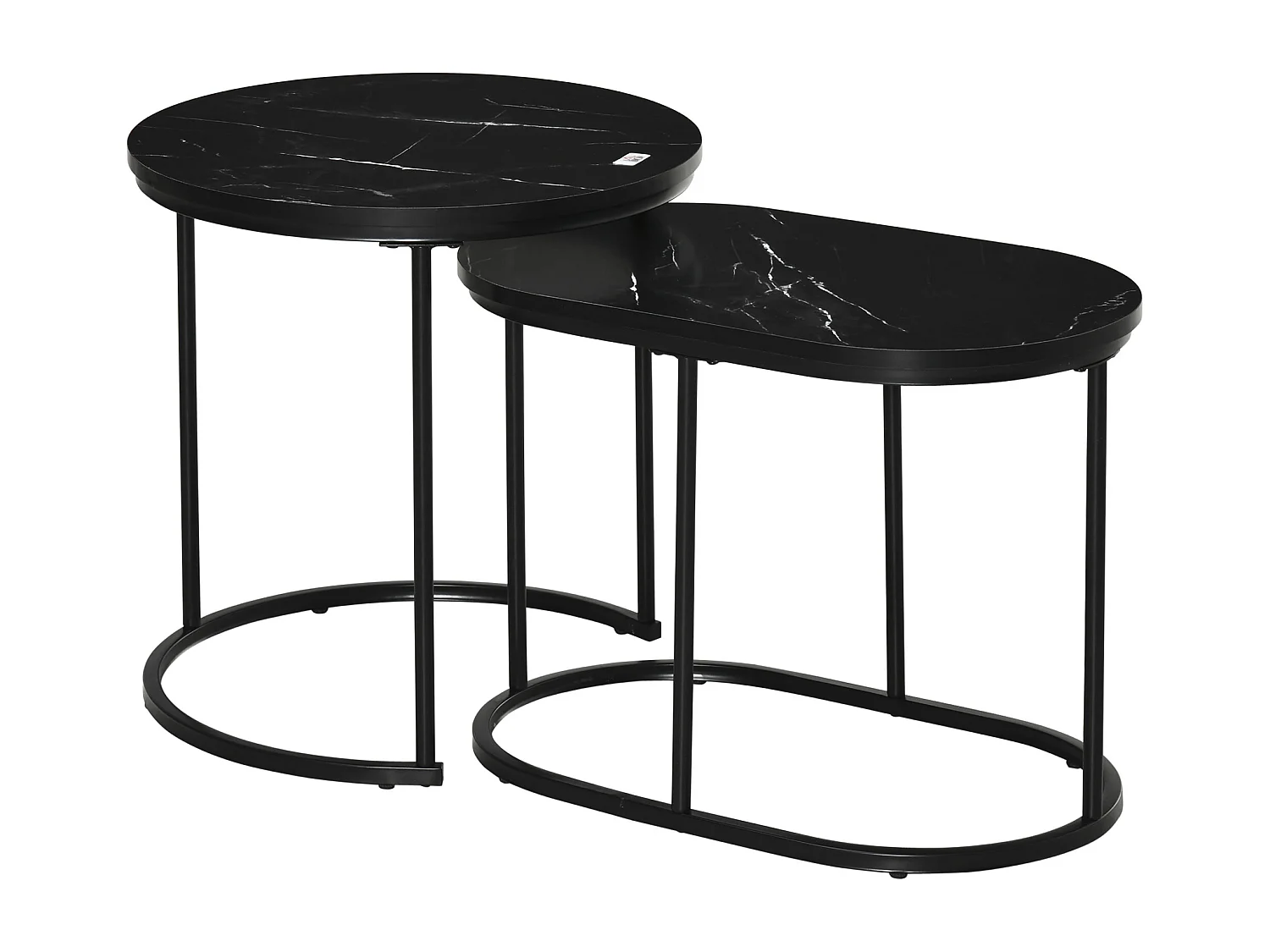 Conjunto de 2 Mesas de Centro MDF Metal Redondas Ovais Sala de Estar Empilháveis ​​50x50,5 cm Preto