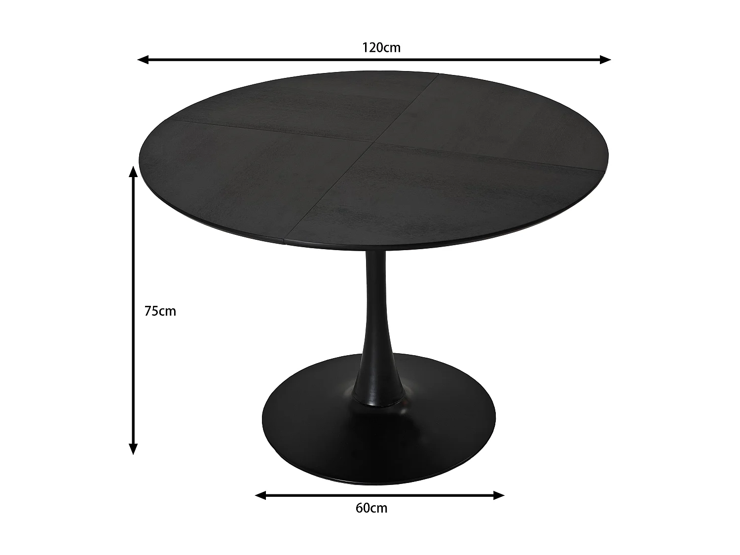 Mesa redonda MDF efeito madeira preta 120 cm metal para sala de jantar e sala de estar