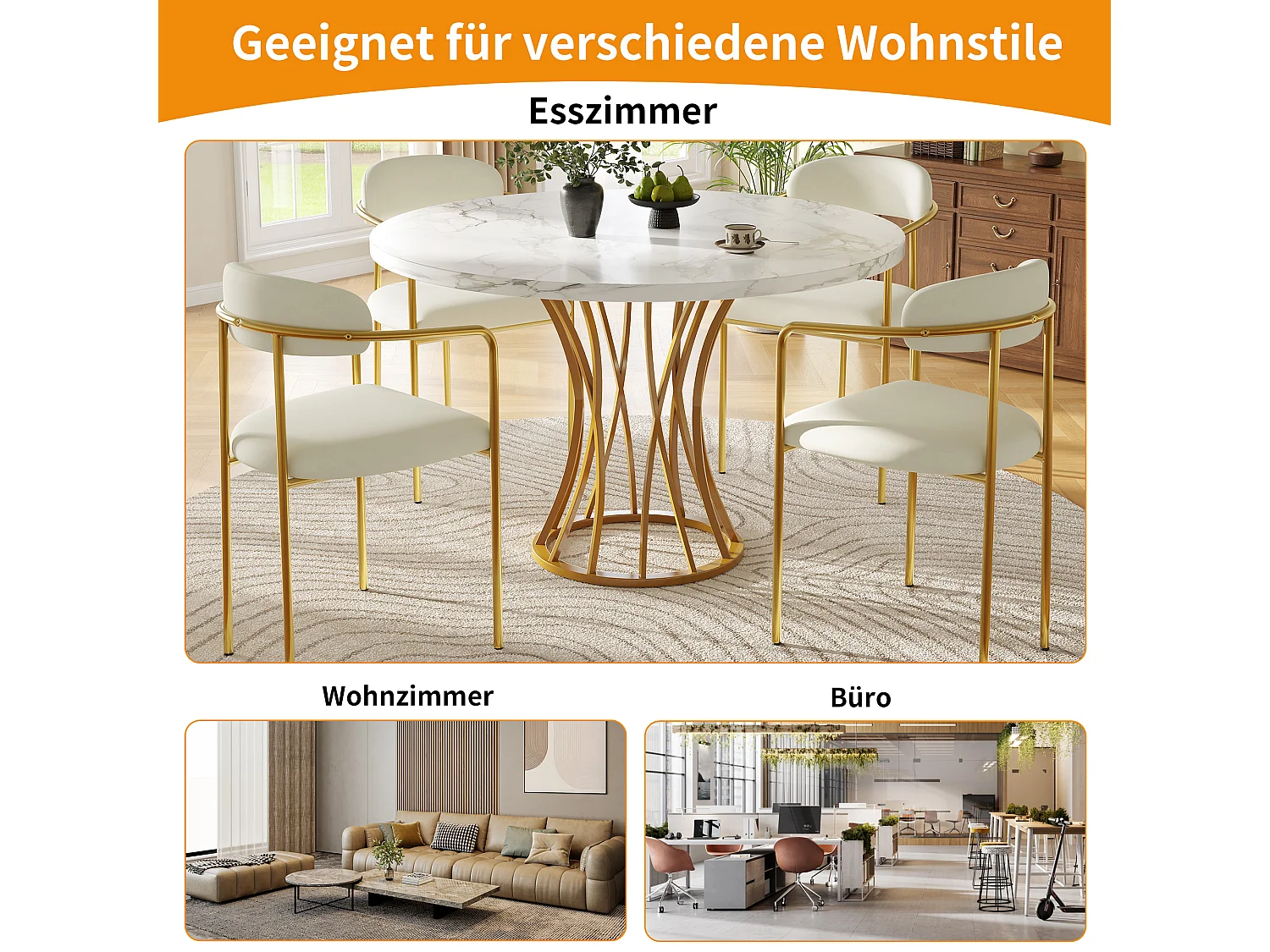 Tavolo rotondo MDF marmo 80x80 cm salle à manger salone 4-6 persone pied dorés