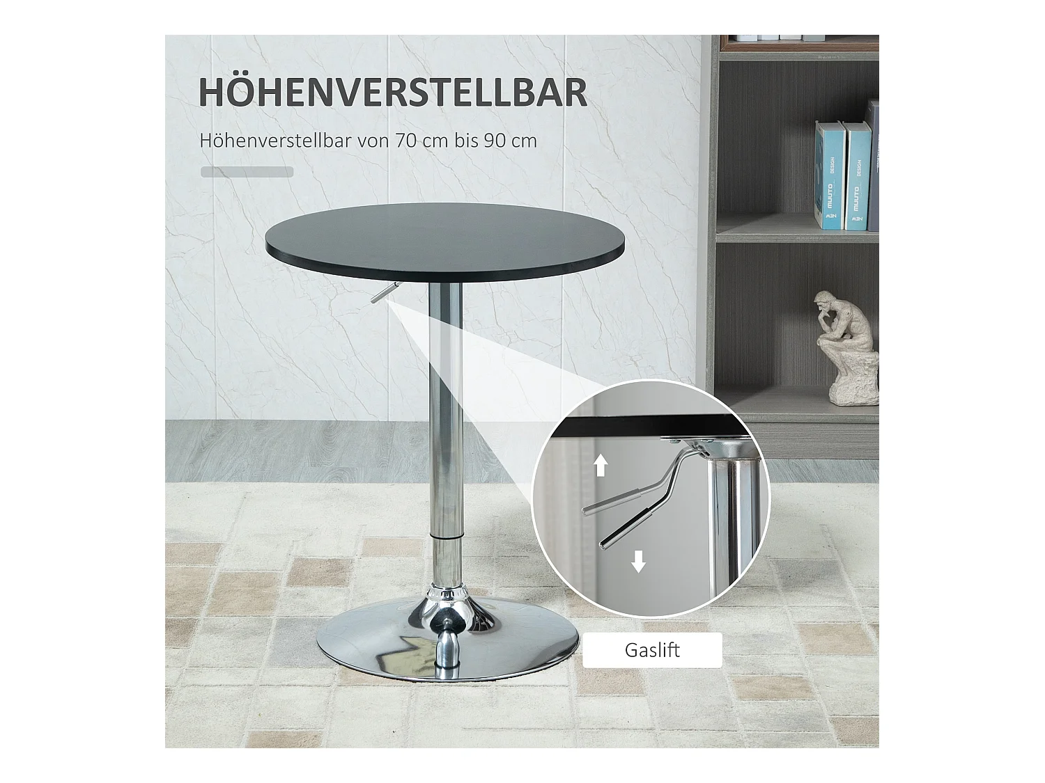 Tavolo da bar rotondo MDF metallo regolabile girevole Ø61x70-97 cm Salon Cuisine Noir