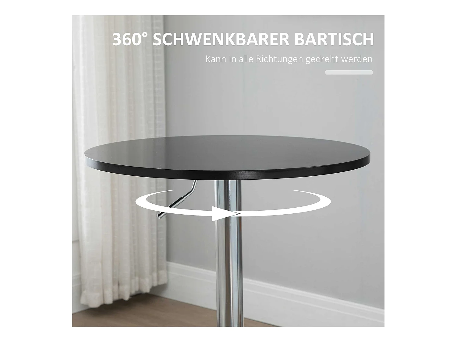 Tavolo da bar rotondo MDF metallo regolabile girevole Ø61x70-97 cm Salon Cuisine Noir