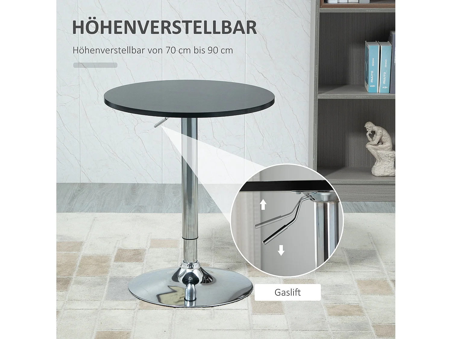 Tavolo da bar rotondo MDF metallo regolabile girevole Ø61x70-97 cm Salon Cuisine Noir