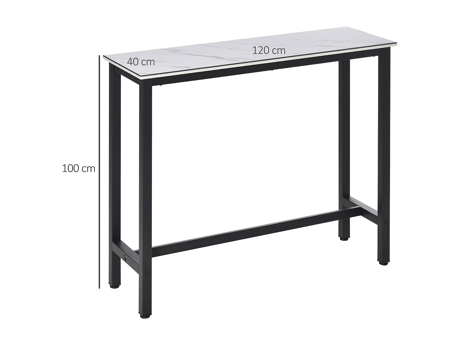 Mesa de Bar MDF Metal Mármore Optik 120x40x100 cm Sala Cozinha Branco Preto