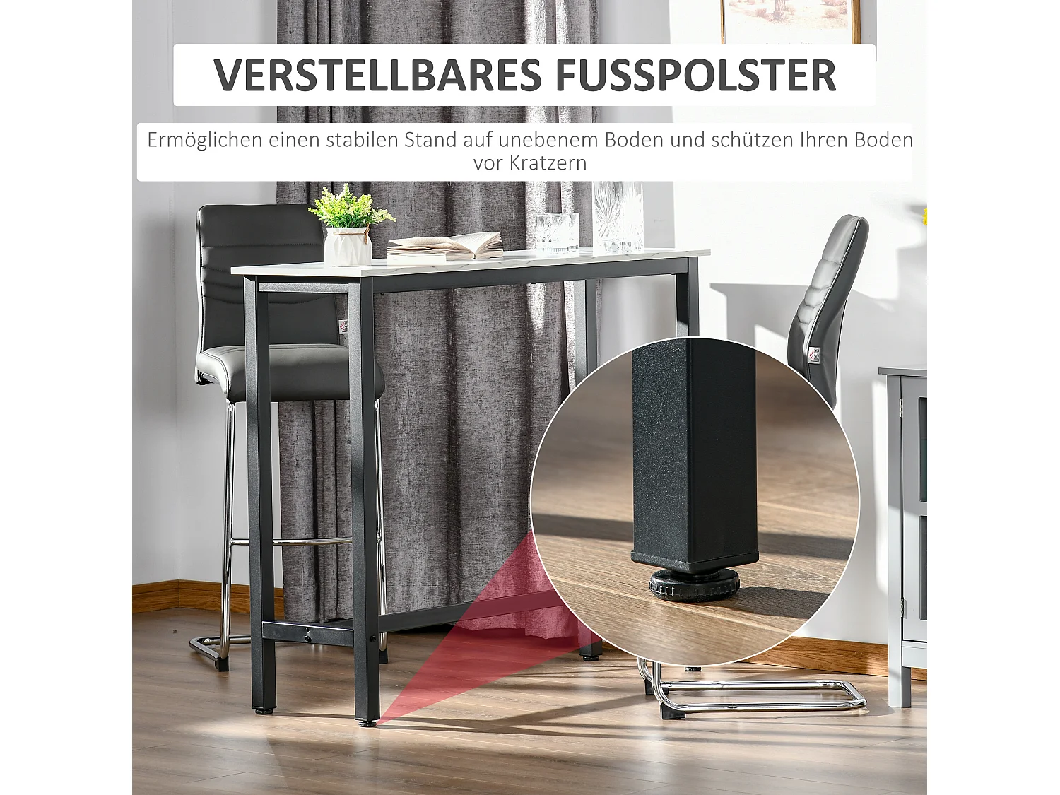 Mesa de Bar MDF Metal Mármore Optik 120x40x100 cm Sala Cozinha Branco Preto