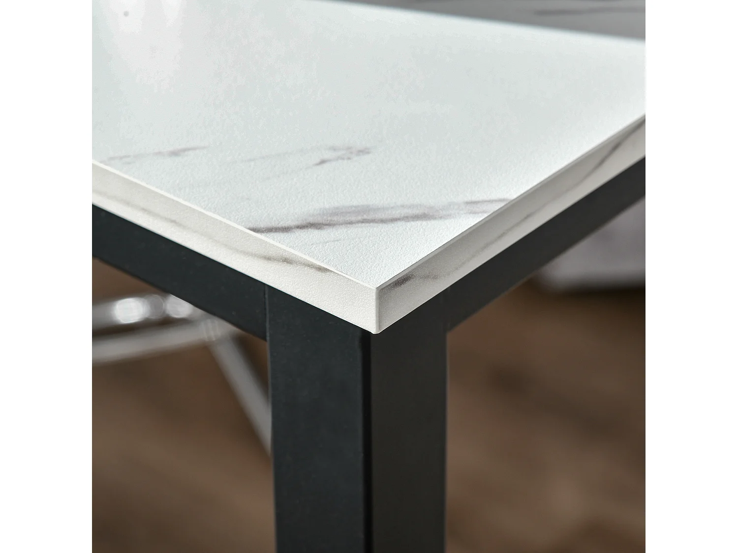 Mesa de Bar MDF Metal Mármore Optik 120x40x100 cm Sala Cozinha Branco Preto