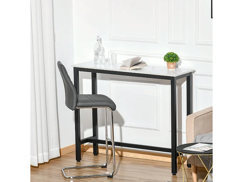 Mesa de Bar MDF Metal Marmor Optik 120x40x100 cm Salón Cocina Blanco Negro