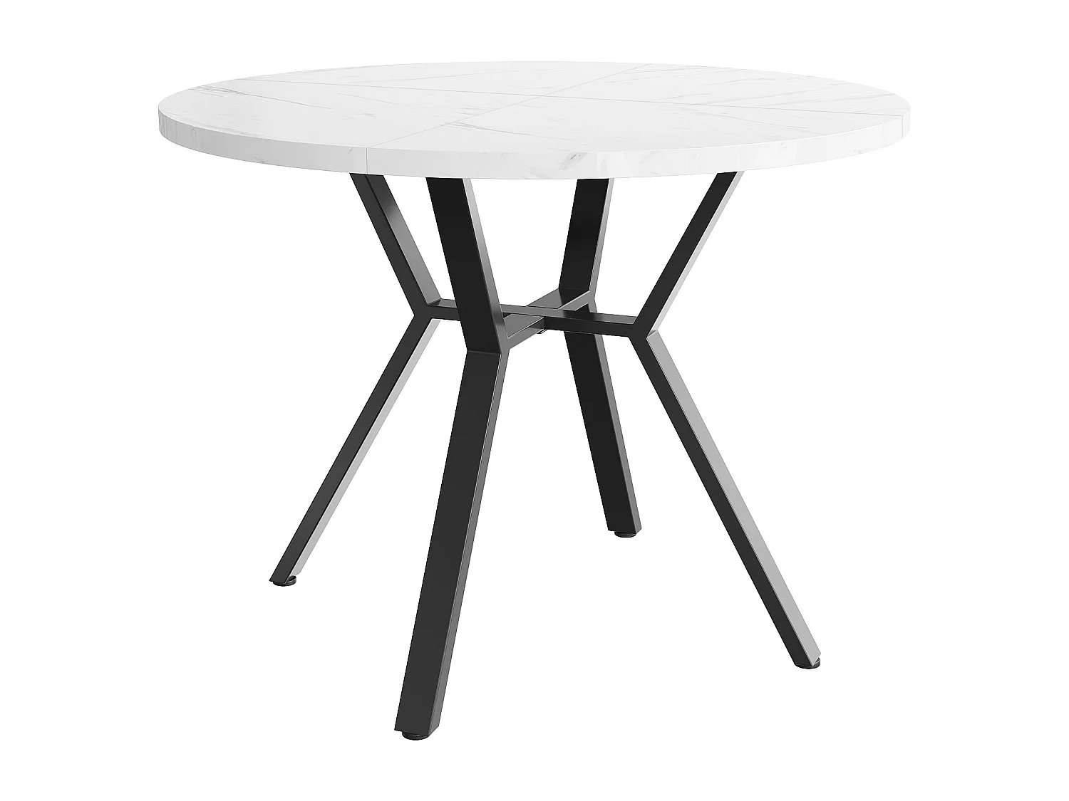 Mesa redonda MDF efeito mármore com pé X de metal preto para sala de jantar 100 cm