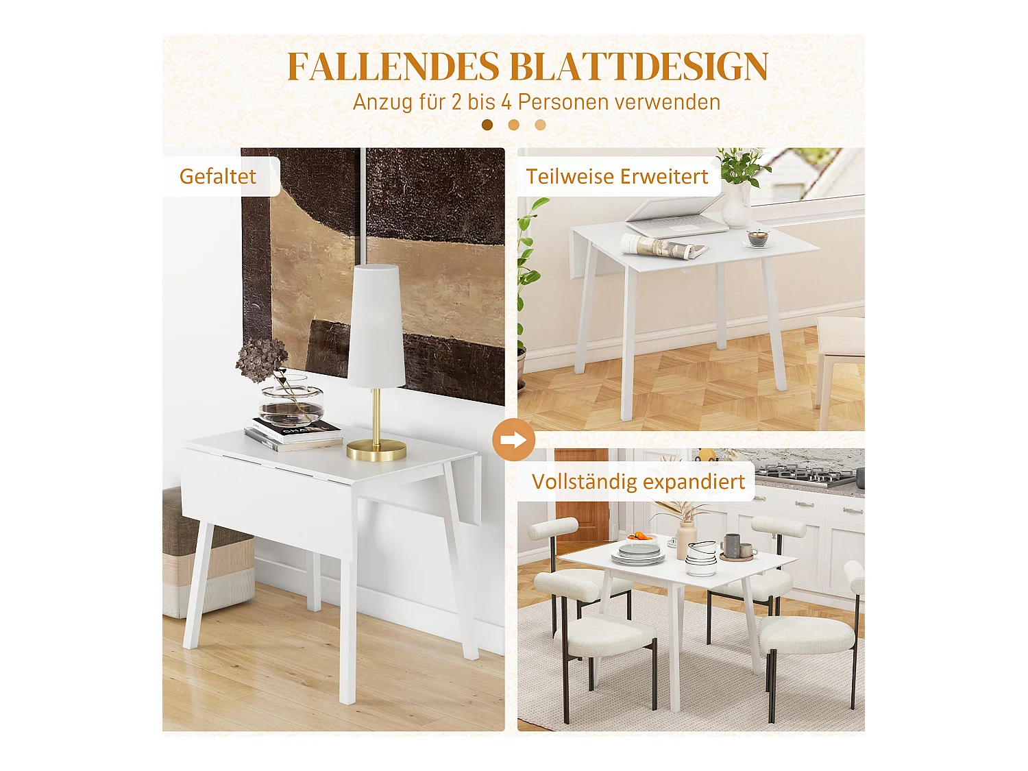 Mesa de comedor plegable de madera para 2-4 personas, cocina, comedor, color blanco, 110 x 86 x 75 cm