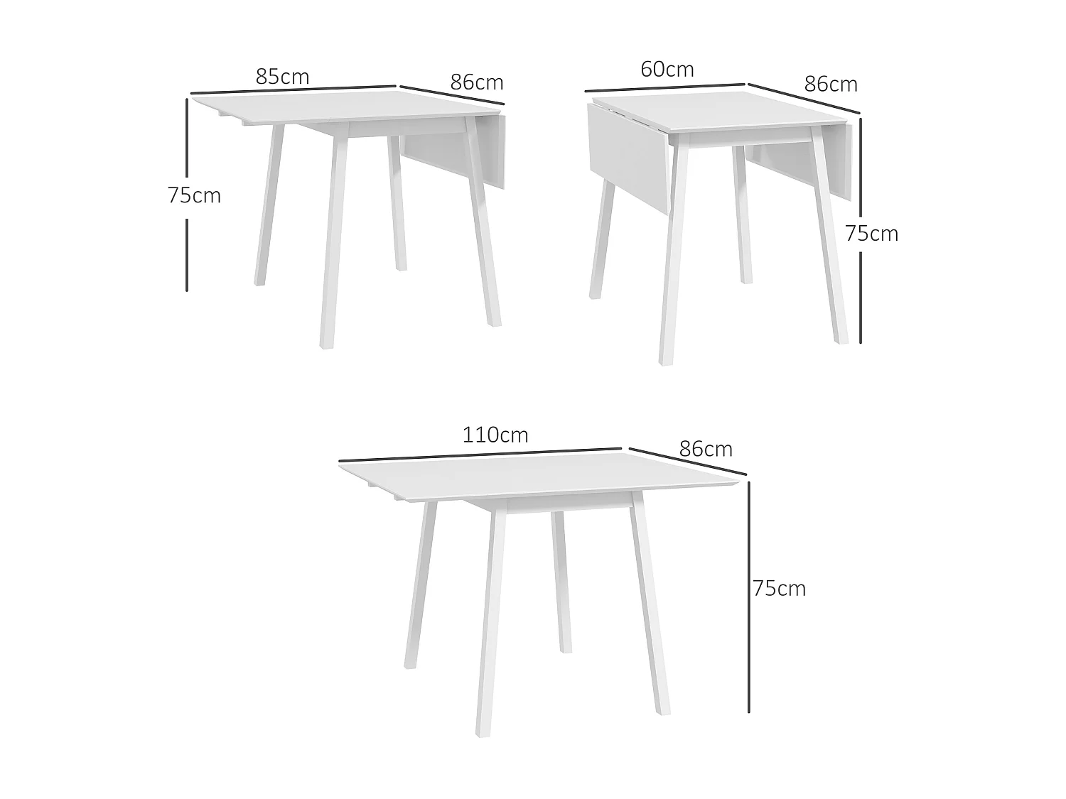 Table à Manger Pliante Bois pour 2-4 Personnes Cuisine Salle à Manger Blanc 110x86x75 cm