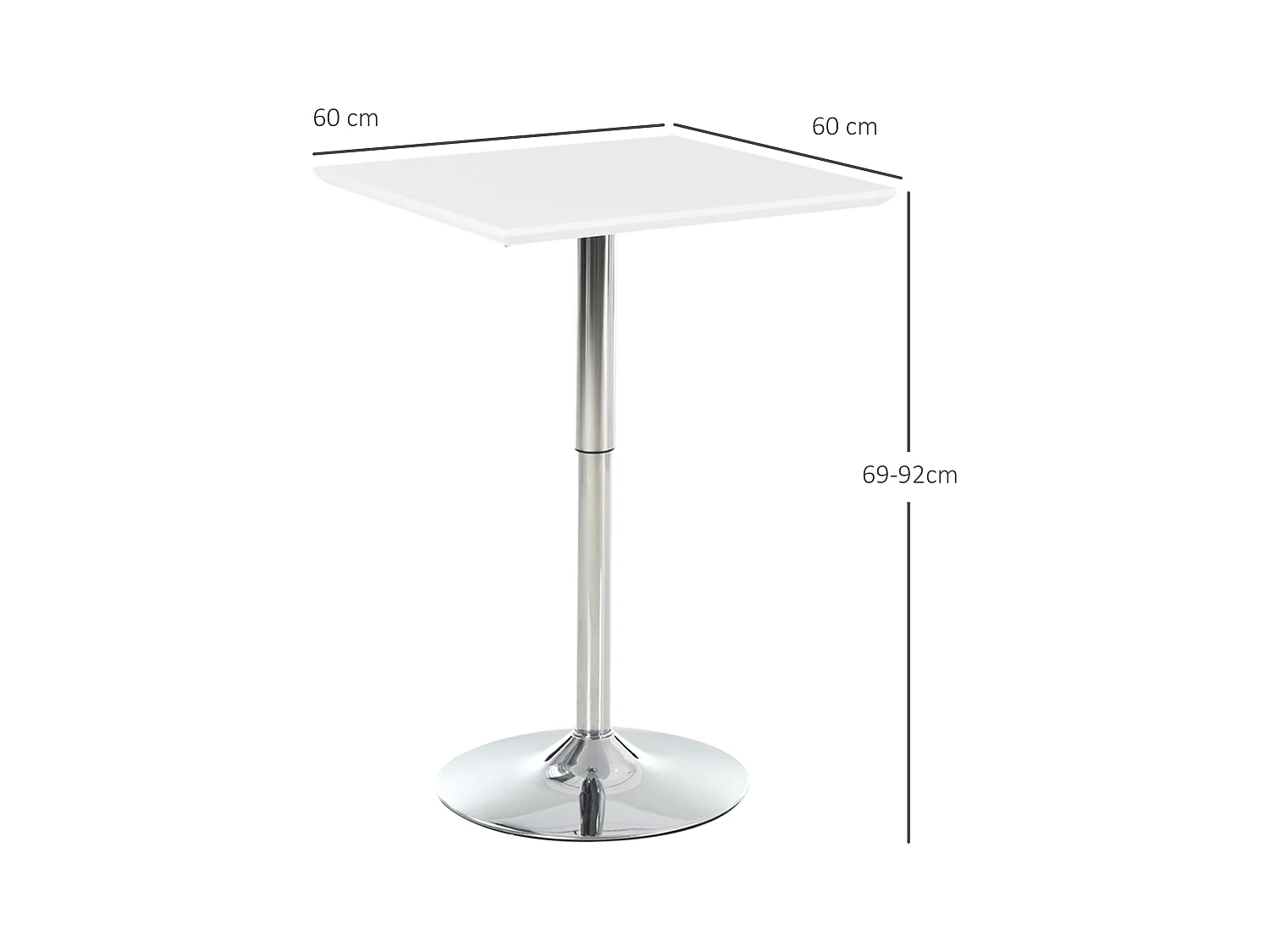 Mesa alta de MDF y acero 60x60 cm, moderna y ajustable para cocina y jardín, color blanco
