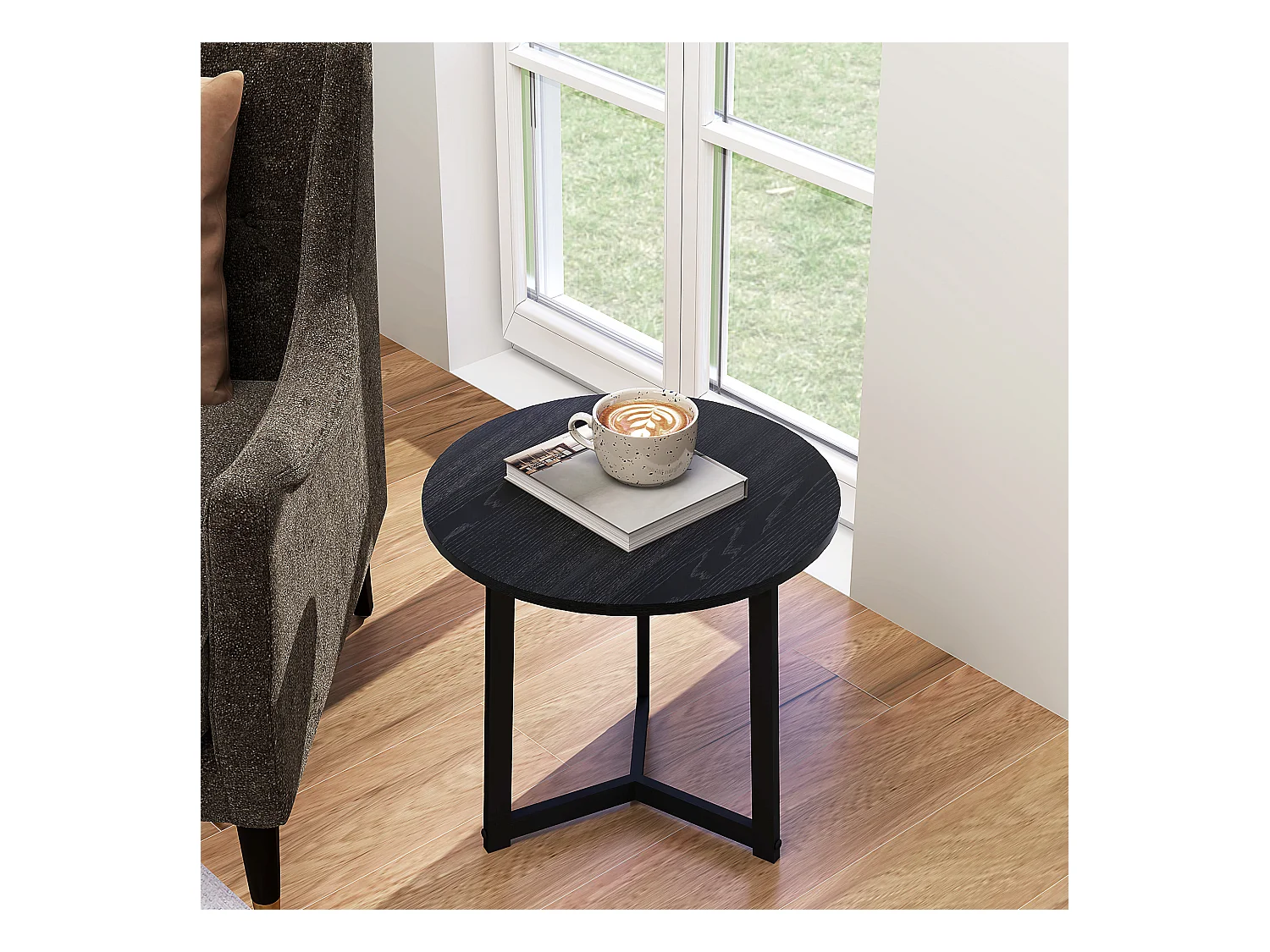 Set 2 Tavoli Bassi Ronde Acier MDF Salon Chambre Noir avec Plateau Emilable