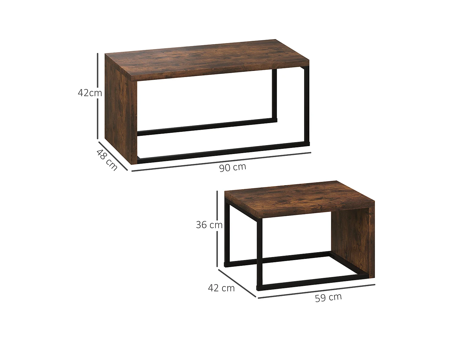 Set tavolini bassi MDF e metallo 2 pezzi salone camera noir design moderno