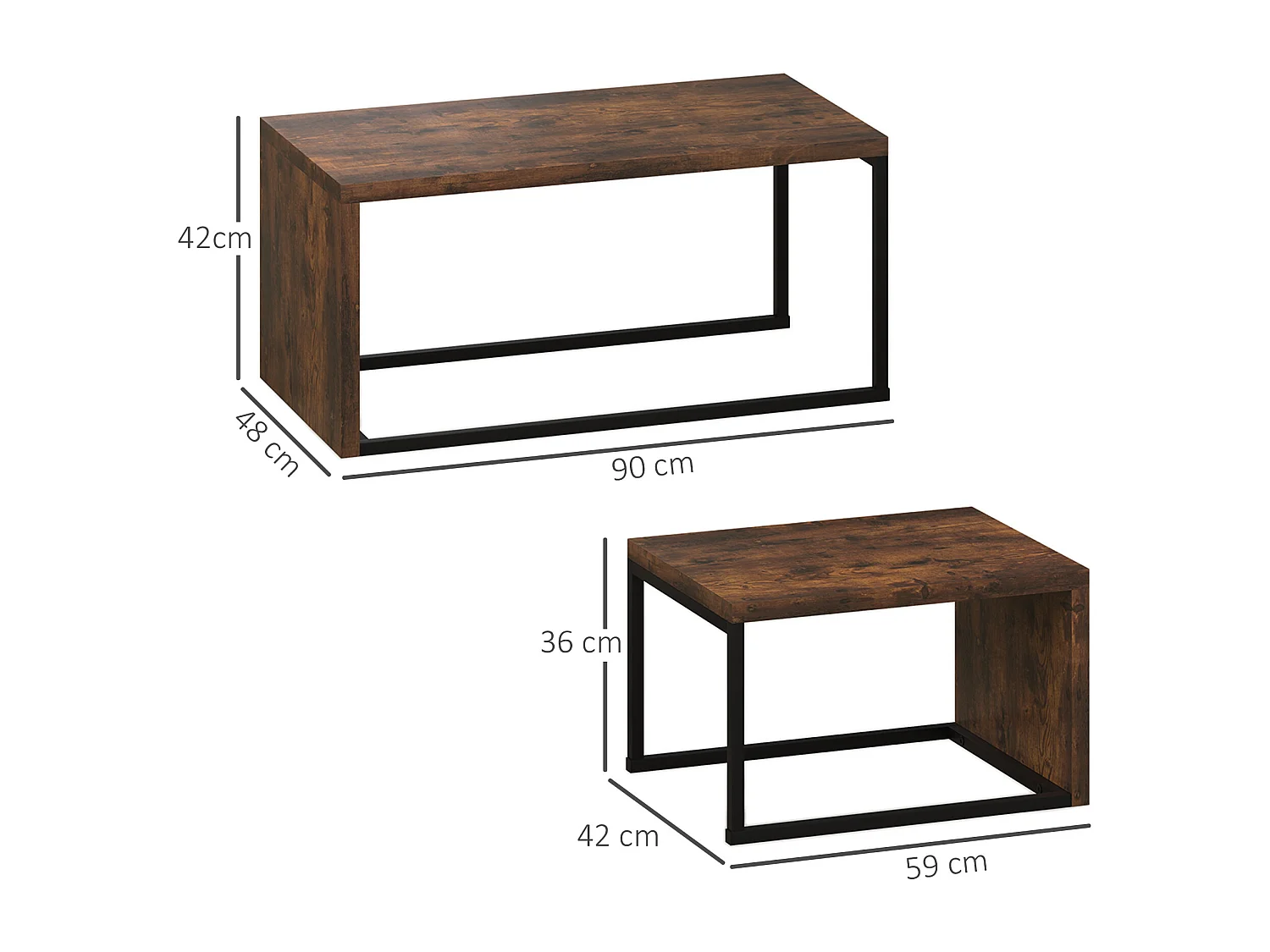 Set tavolini bassi MDF e metallo 2 pezzi salone camera noir design moderno