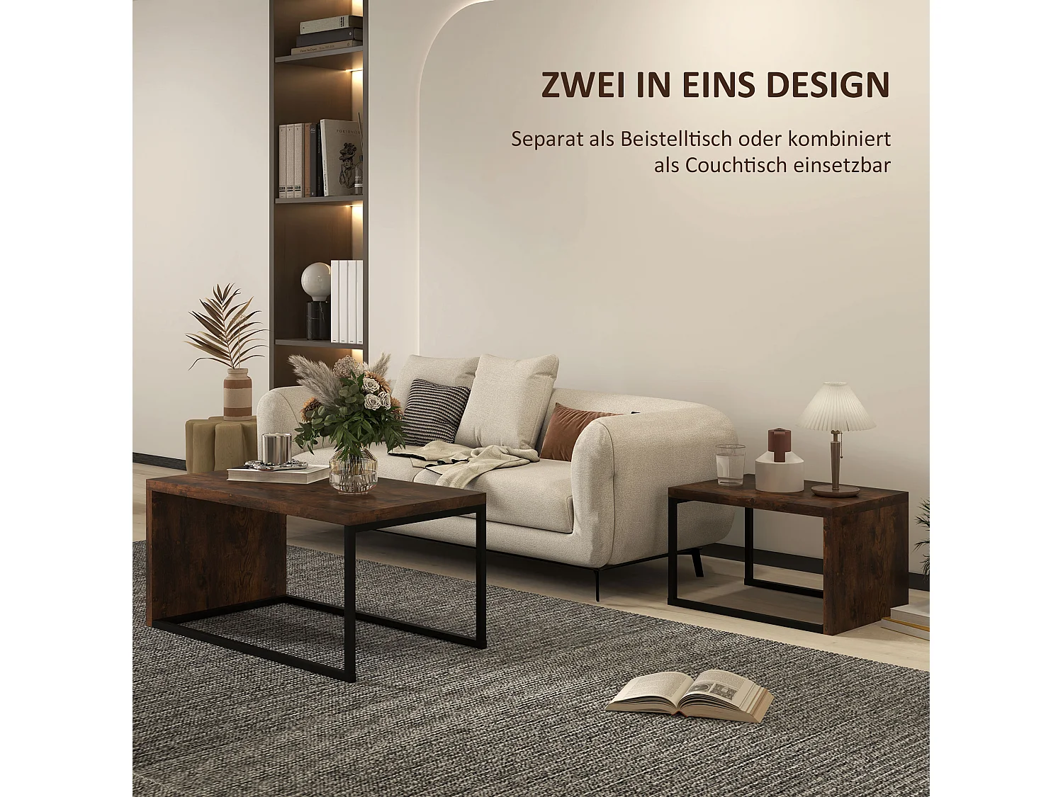 Set tavolini bassi MDF e metallo 2 pezzi salone camera noir design moderno