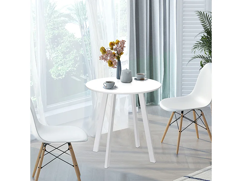 Tavolo rotondo da cucina in MDF metallo, tavolo da pranzo e da pranzo, pieds biseautés, bianco 72x72x75 cm