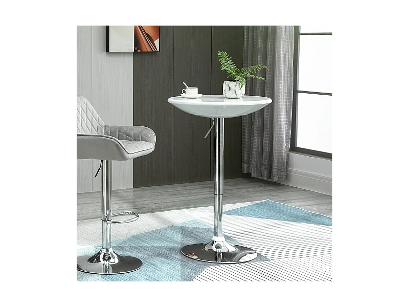 Tavolo Bar Hauteur Réglable Métal ABS Moderne Ø61x76-97 cm Cuisine Salon Blanc
