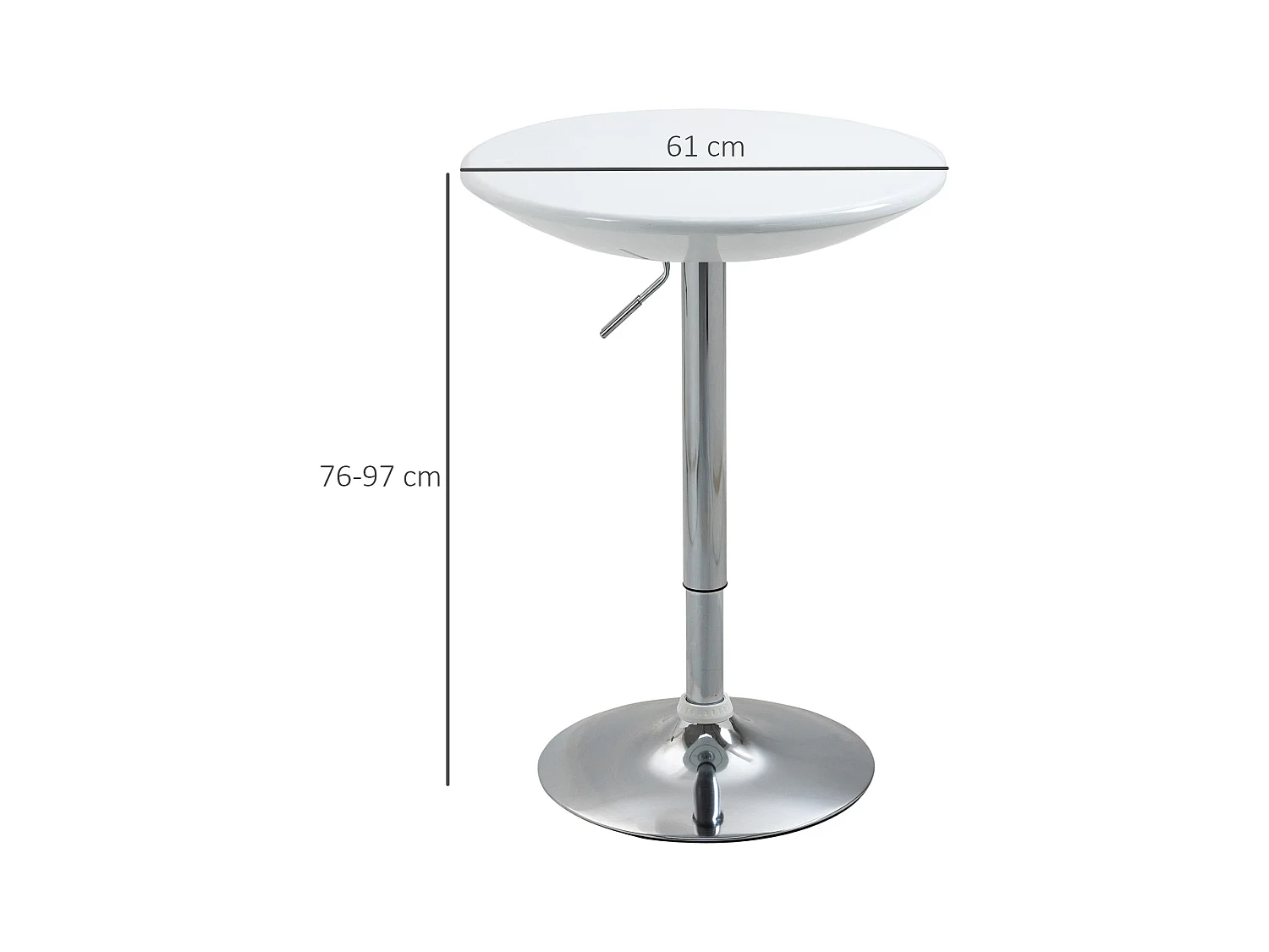Tavolo Bar Hauteur Réglable Métal ABS Moderne Ø61x76-97 cm Cuisine Salon Blanc