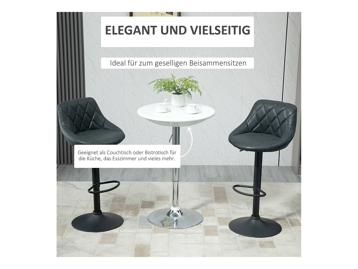 Tavolo Bar Hauteur Réglable Métal ABS Moderne Ø61x76-97 cm Cuisine Salon Blanc