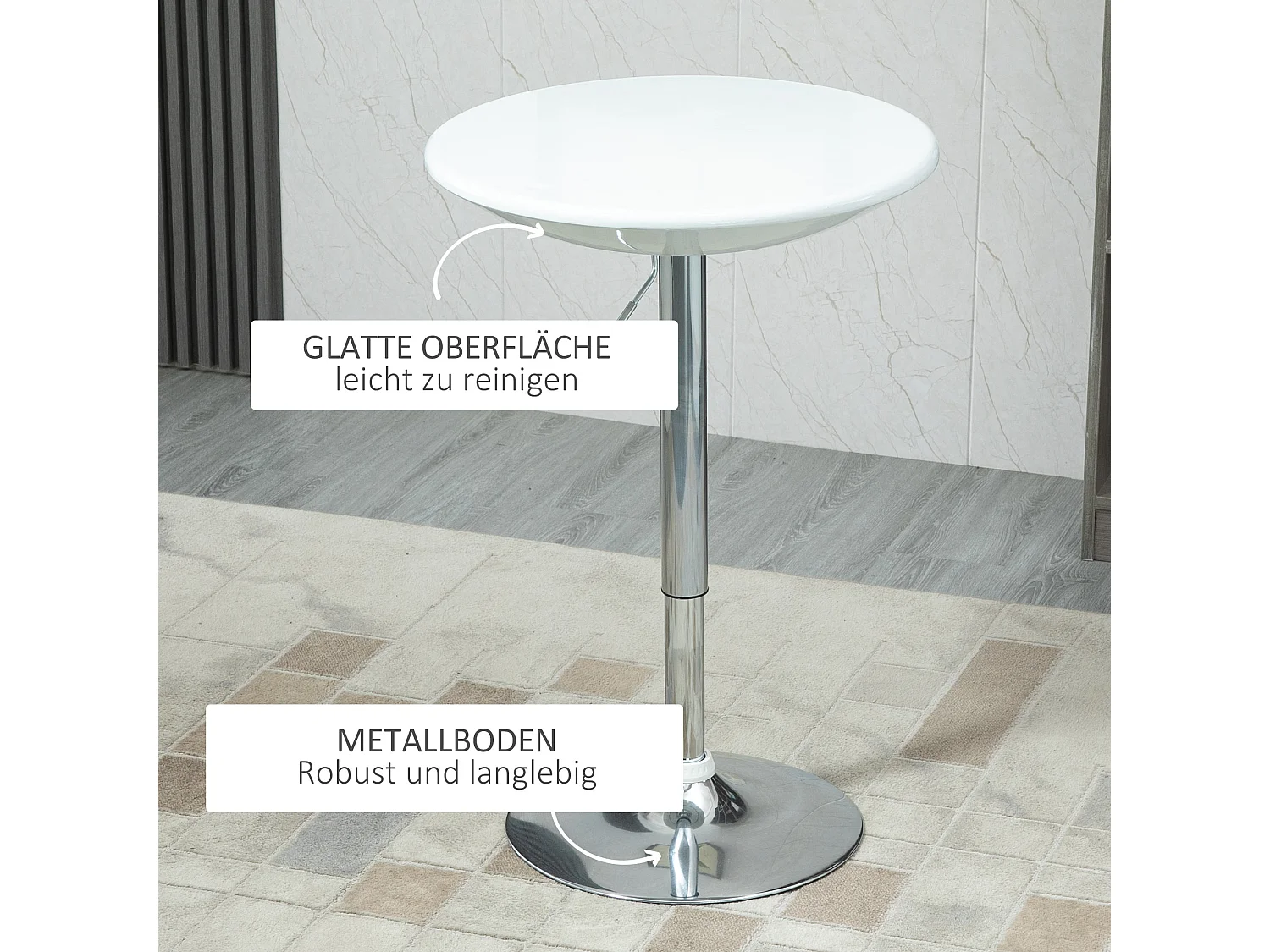 Tavolo Bar Hauteur Réglable Métal ABS Moderne Ø61x76-97 cm Cuisine Salon Blanc
