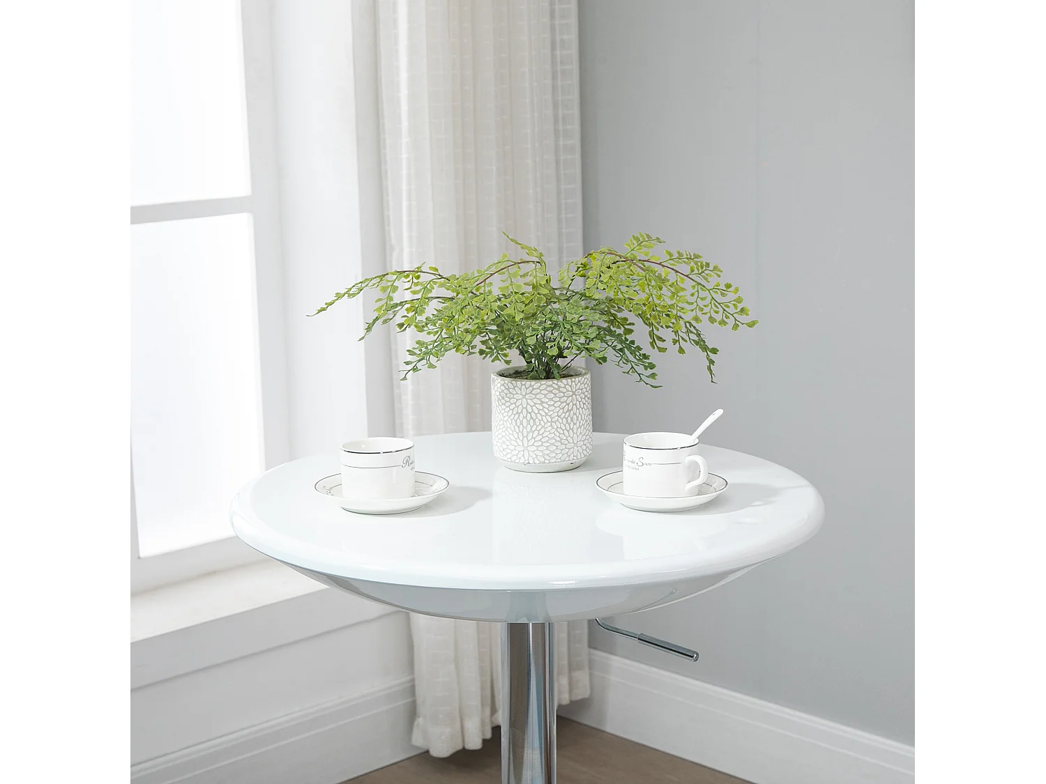 Tavolo Bar Hauteur Réglable Métal ABS Moderne Ø61x76-97 cm Cuisine Salon Blanc