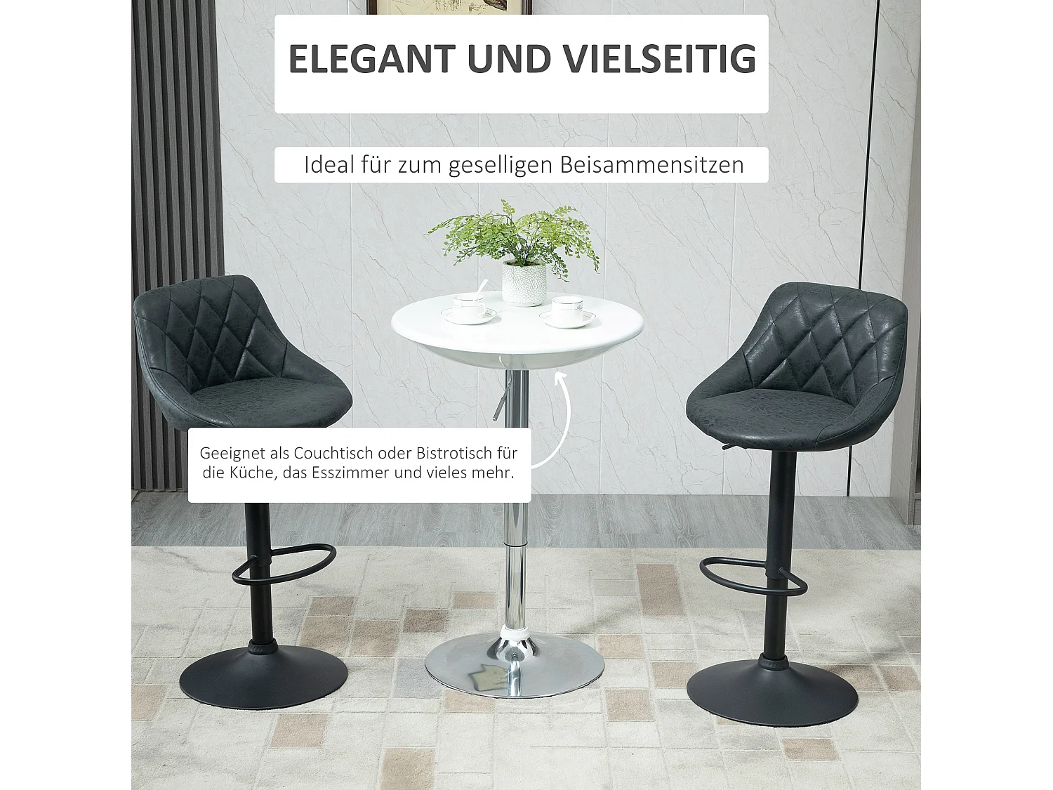 Mesa de Bar Regulable en Altura Metal ABS Moderna Ø61x76-97 cm Cocina Salón Blanco