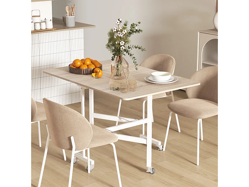 Tavolo da pranzo pieghevole in metallo e MDF con roulette per 4-6 persone, cucina per cucina