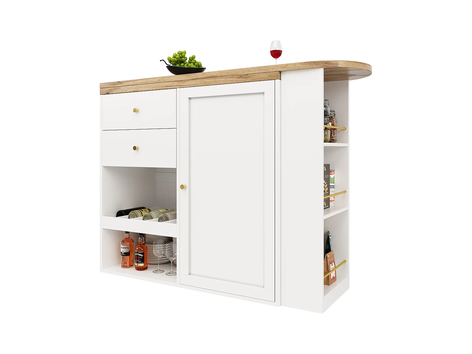 Mesa de bar 360° MDF com 2 gavetas e armário cozinha sala escritório dourado/preto