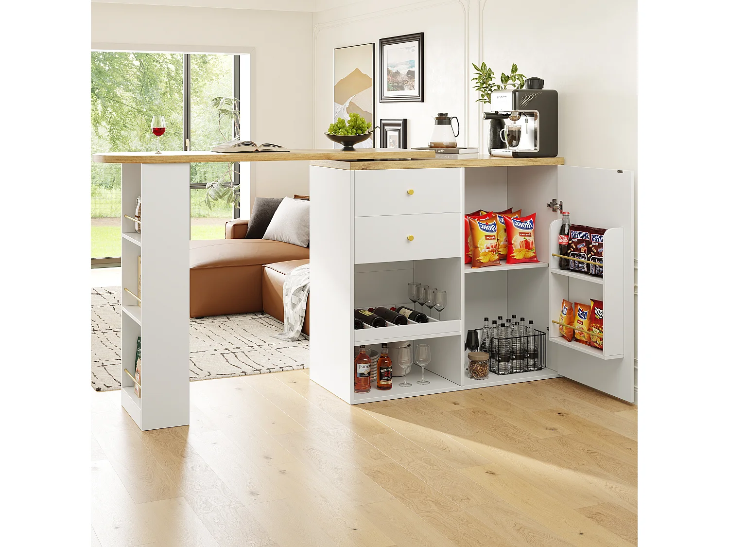 Tavolo da bar 360° MDF con 2 cassetti e cartello cucina salone scrivania dorato/nero