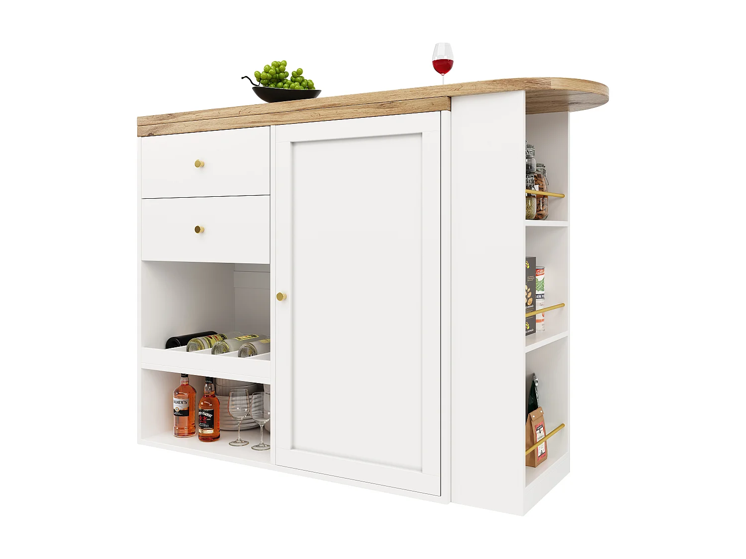 Tavolo da bar 360° MDF con 2 cassetti e cartello cucina salone scrivania dorato/nero