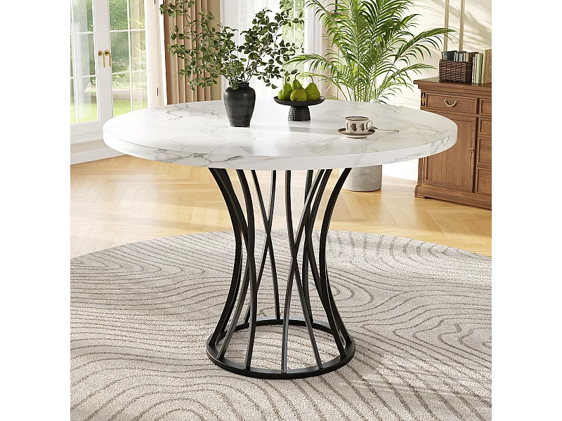 Tavolo rotondo MDF marmo 80x80 cm salle à manger salon 4-6 personnes pieds noirs