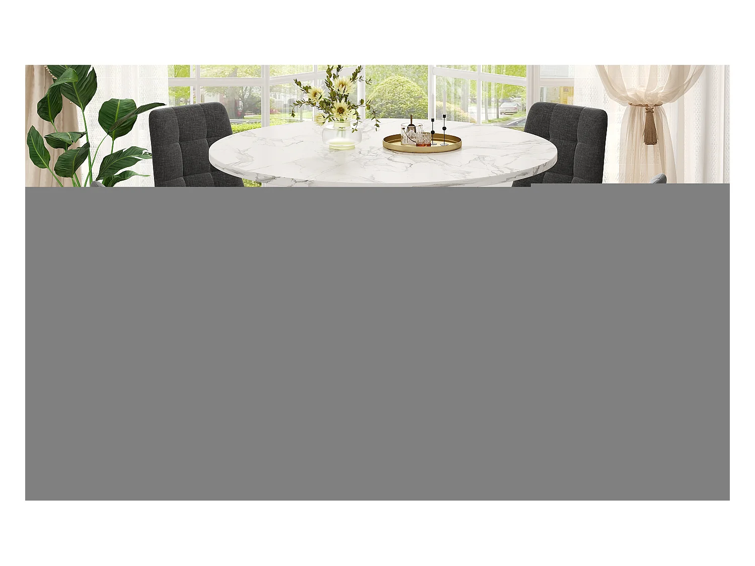 Mesa redonda 100×100×76cm MDF imitação mármore preto metal sala cozinha