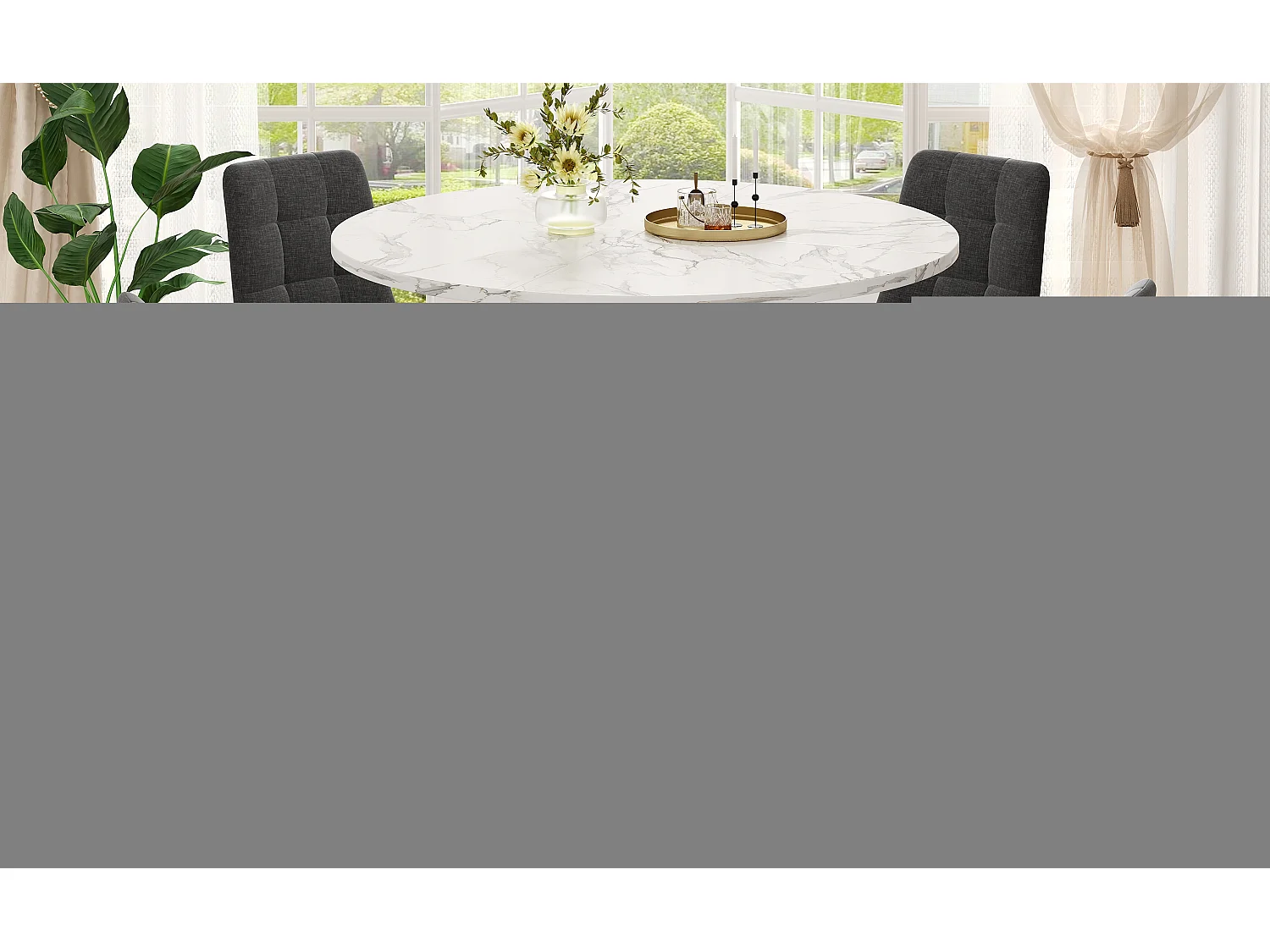 Mesa redonda 100×100×76cm MDF imitación mármol negro metal salón cocina