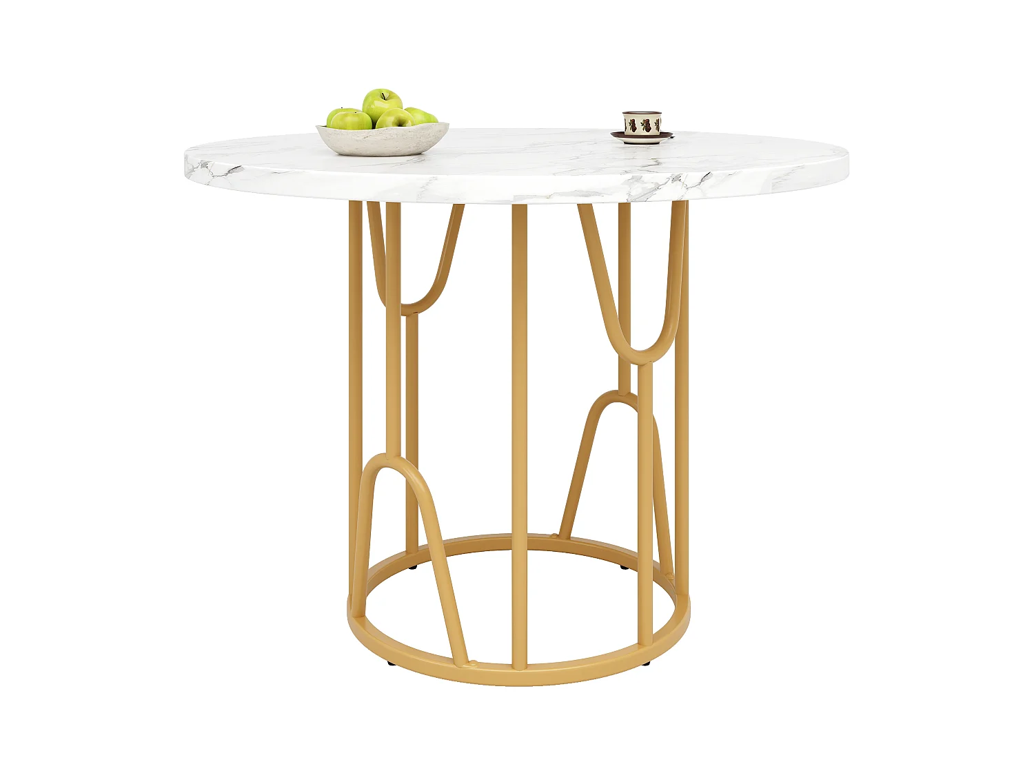 Mesa redonda de mármol MDF 80x80 cm para comedor salón 4-6 personas patas doradas