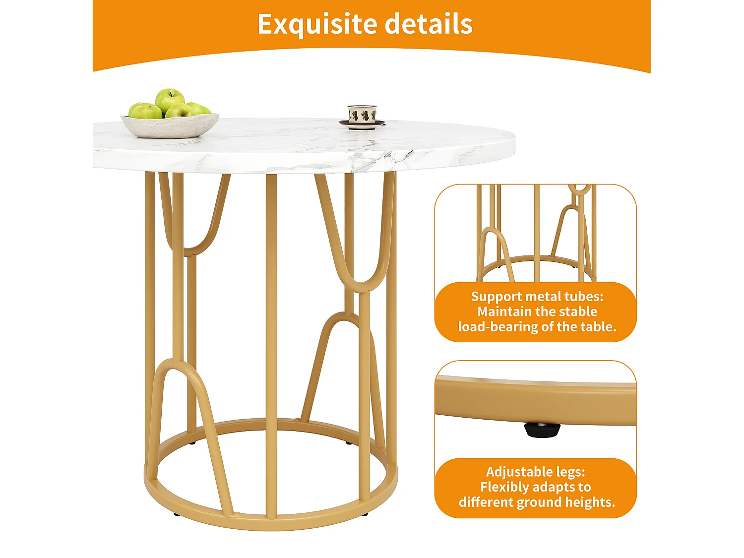 Tavolo rotondo MDF marmo 80x80 cm per salle à manger salon 4-6 personnes pied dorés