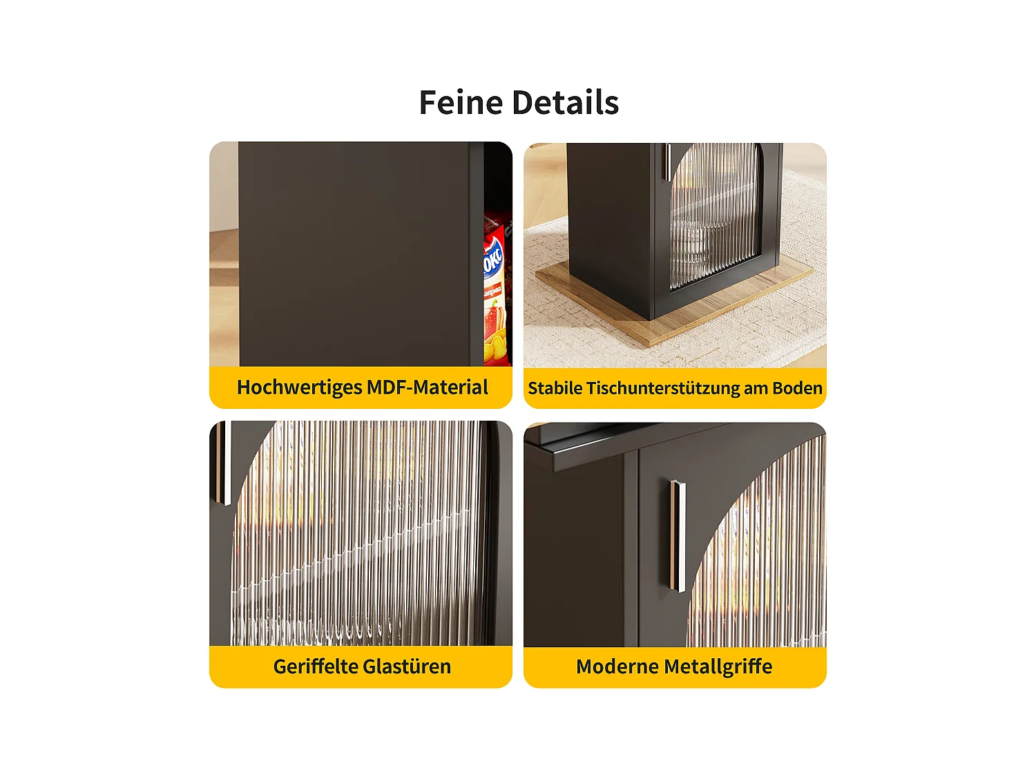 Mesa extensível de MDF com prateleiras de 3 níveis para cozinha e sala de estar 110-140×80cm natural e preto