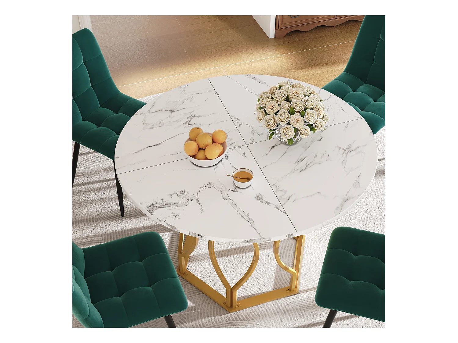 Tavolo rotondo 100×100×76 cm MDF marmo metallo cucina salon doré