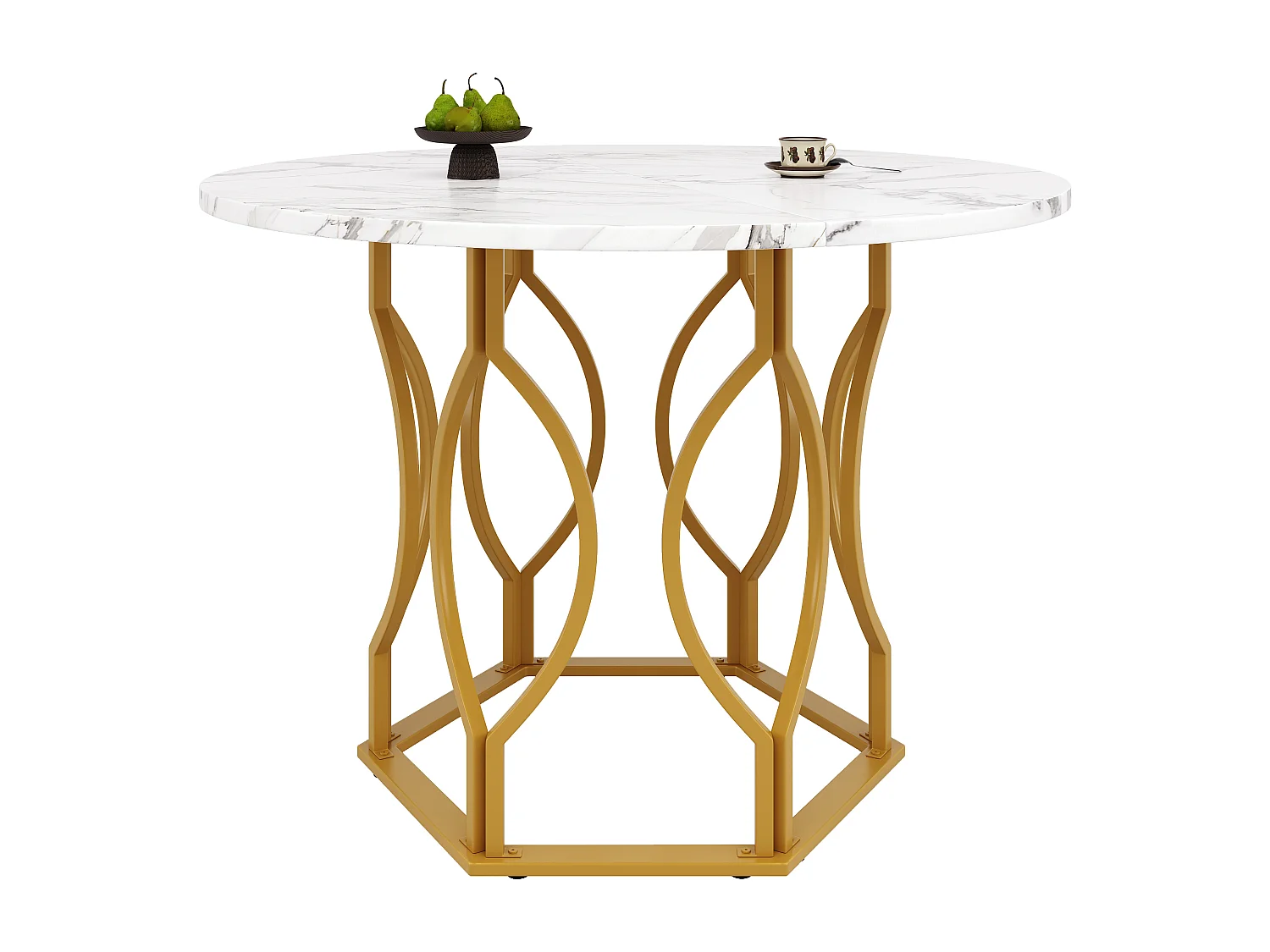 Tavolo rotondo 100×100×76 cm MDF marmo metallo cucina salon doré