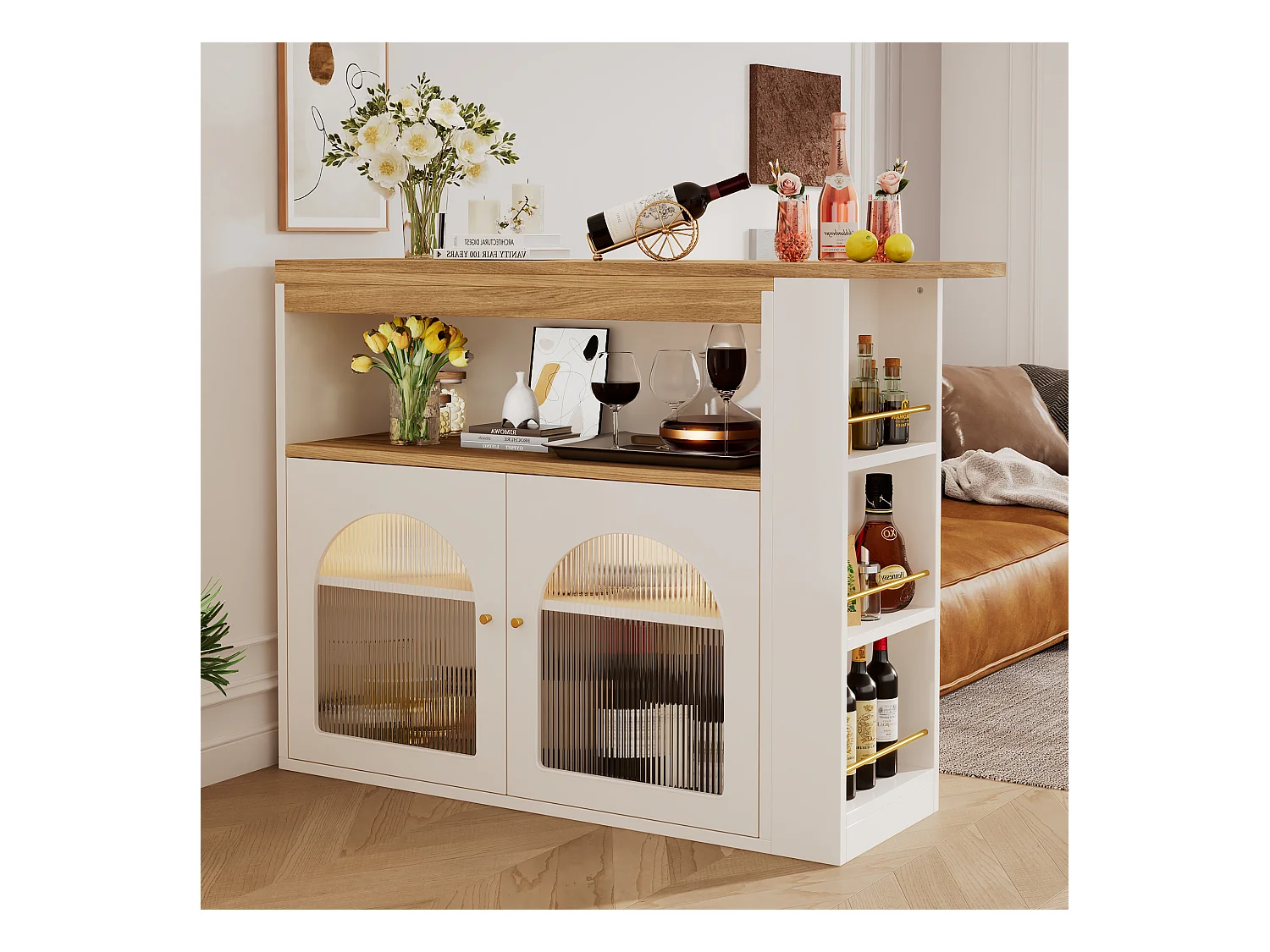 Tavolo bar allungabile 138-193 cm MDF metallo con LED rangement blanc moderne