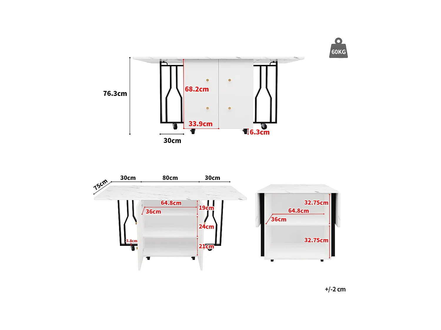 Tavolo repas pieghevole MDF marmo con rangement roulettes salon salle à manger 80-140 cm