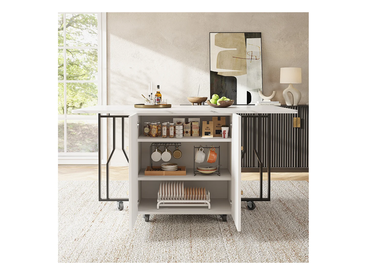 Tavolo repas pieghevole MDF marmo con rangement roulettes salon salle à manger 80-140 cm