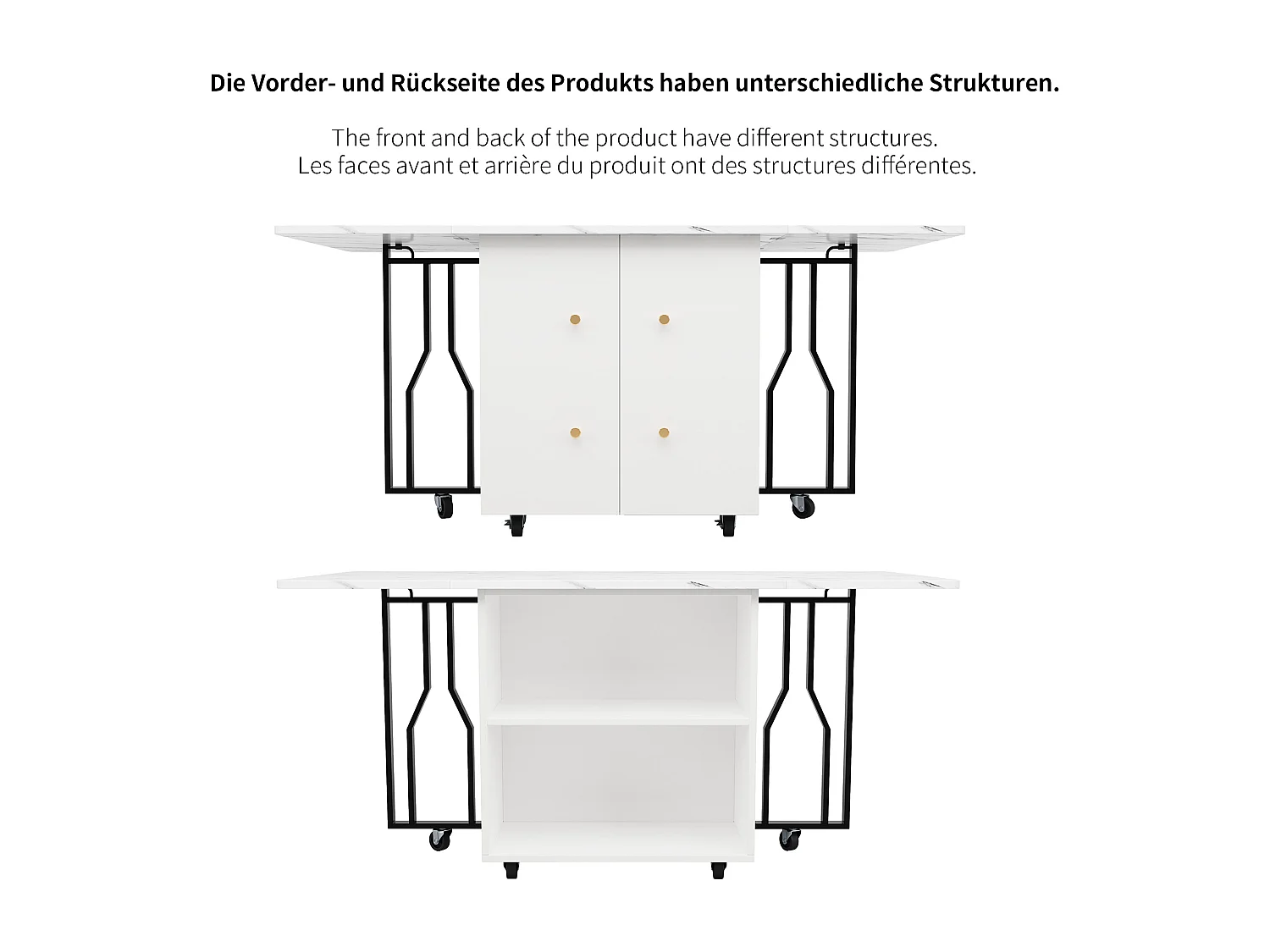 Tavolo repas pieghevole MDF marmo con rangement roulettes salon salle à manger 80-140 cm