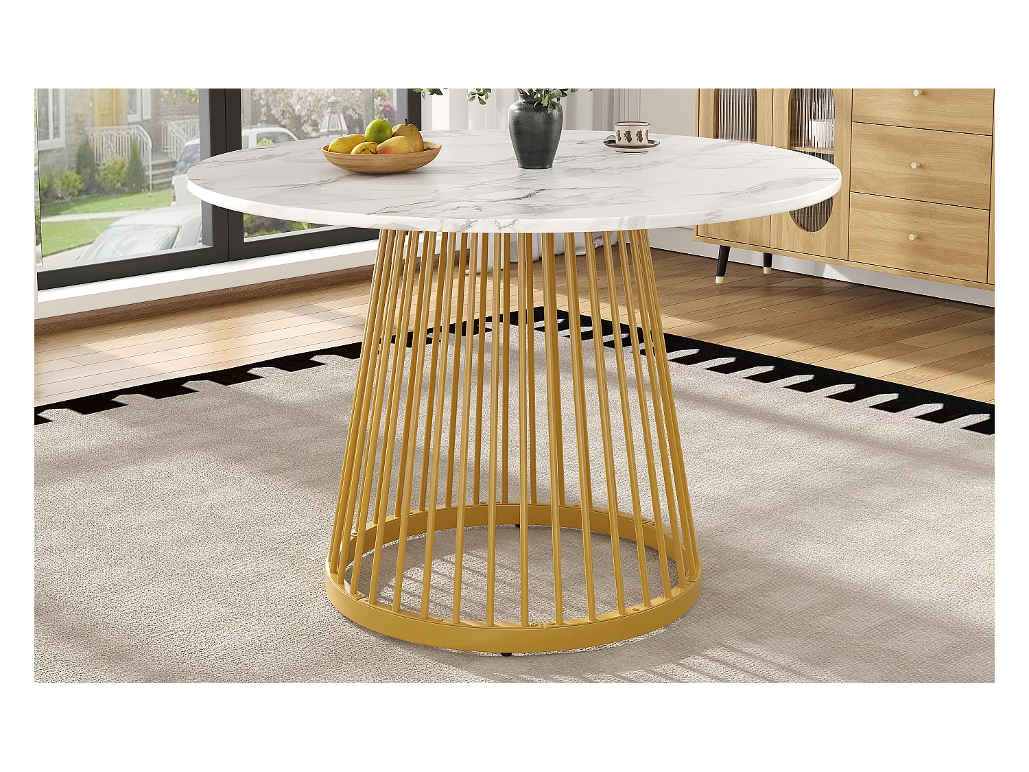 Tavolo ronde 80×80×76cm MDF marbré pied métal doré salone cucina