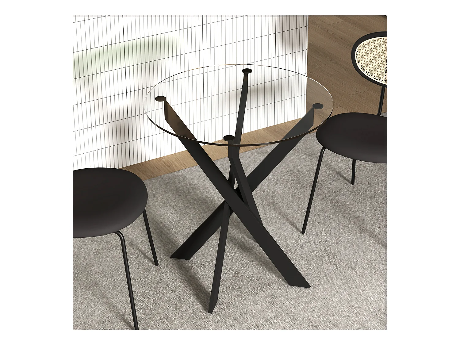 Mesa redonda de cristal templado de metal para 4 personas, para cocina y comedor, Ø70 x 75 cm, color negro