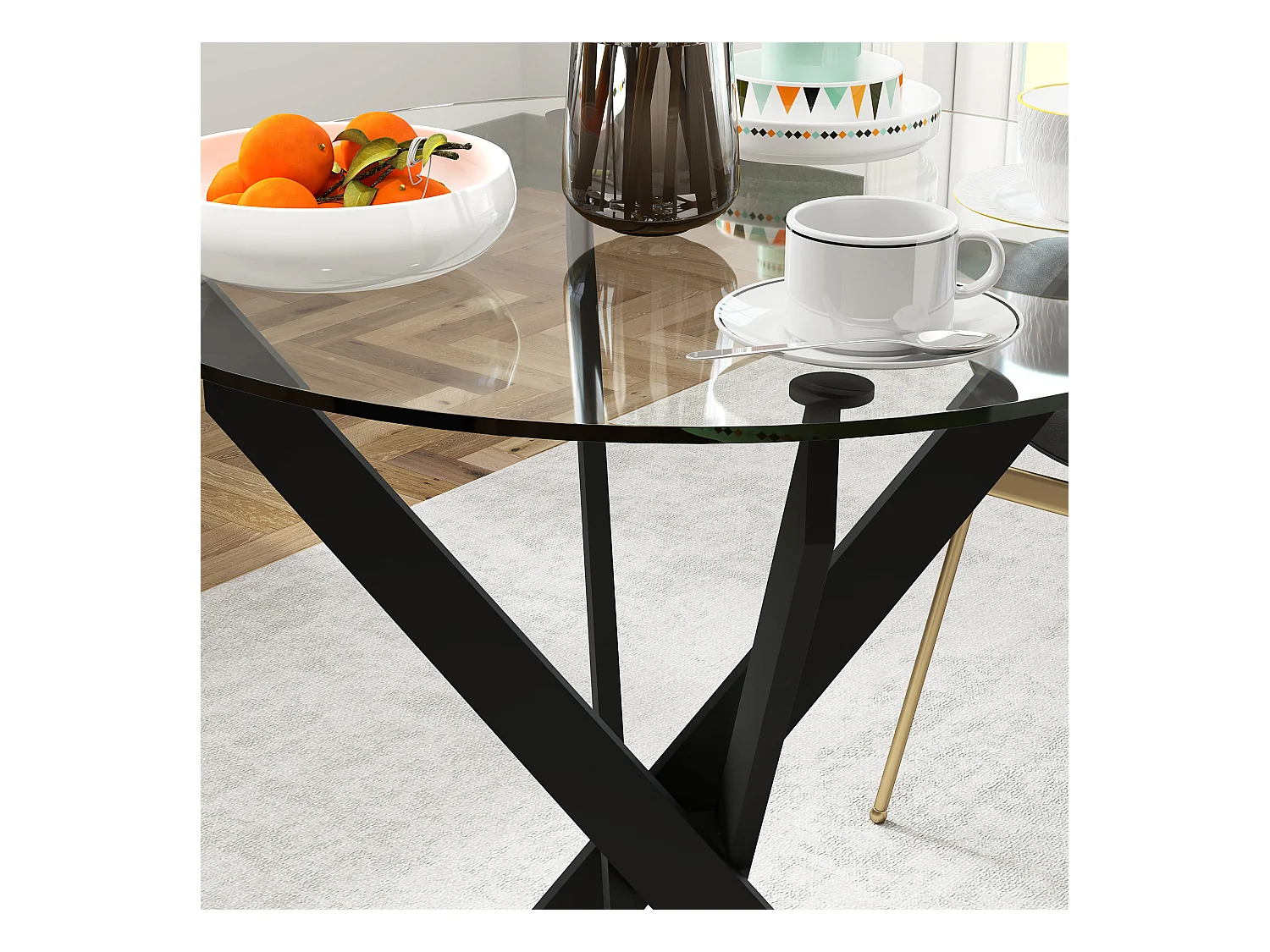 Mesa redonda de cristal templado de metal para 4 personas, para cocina y comedor, Ø70 x 75 cm, color negro