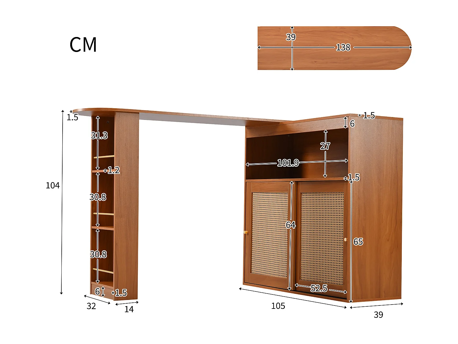 Mesa de bar extensível MDF rattan armazenamento 138-193×39×104cm cozinha sala de estar