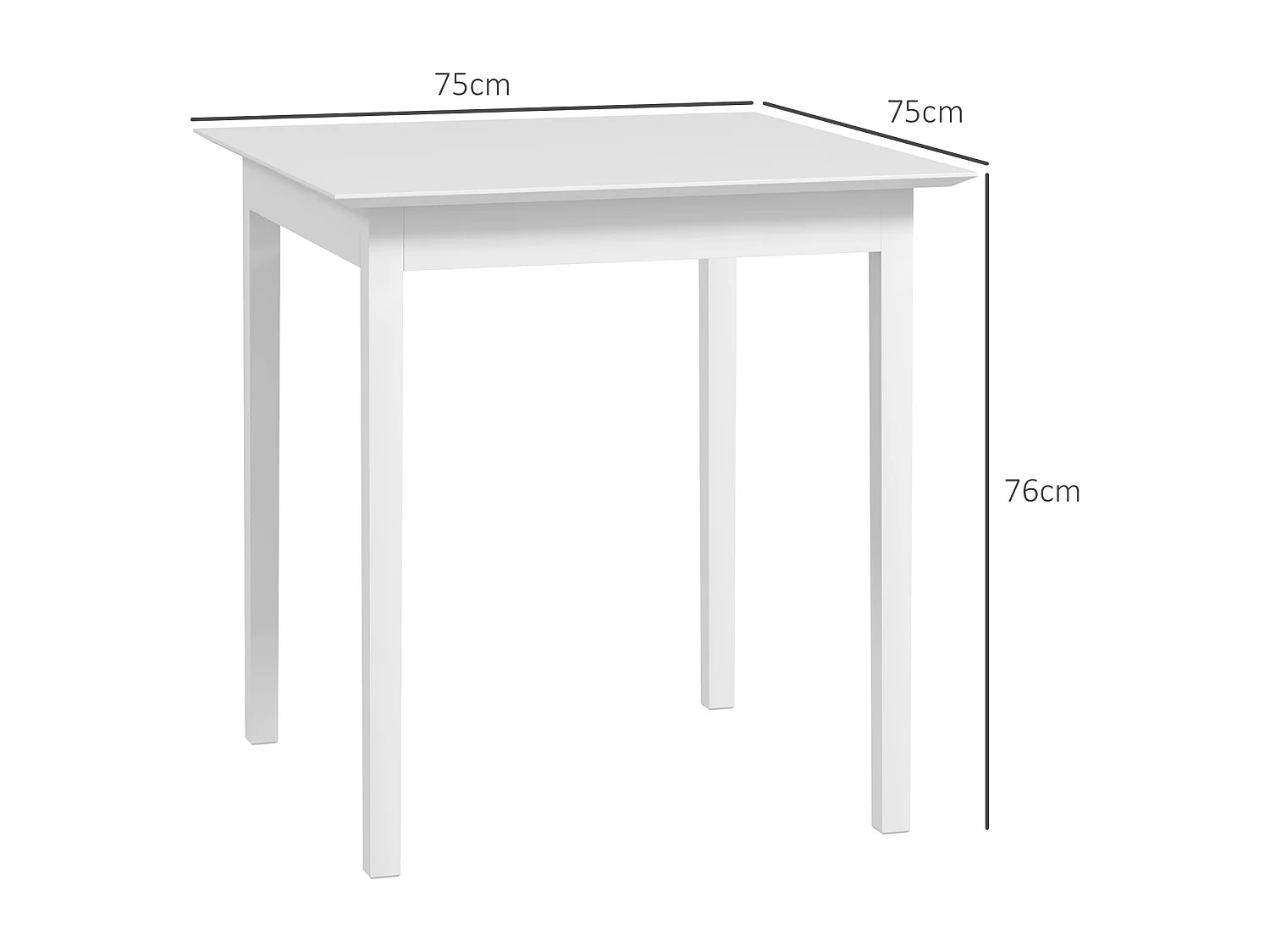 Table à Manger Carrée Bois 2 Personnes 75x75x76 cm Cuisine Salon Blanc