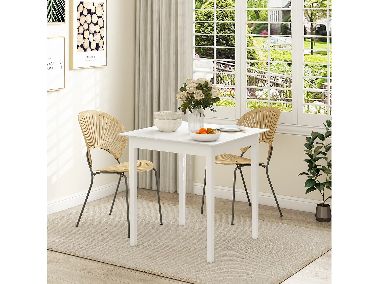 Table à Manger Carrée Bois 2 Personnes 75x75x76 cm Cuisine Salon Blanc